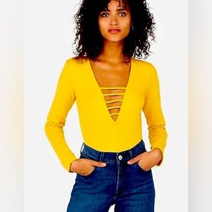 Express One Eleven Strappy V-Neck Thong Bodysuit Size Large